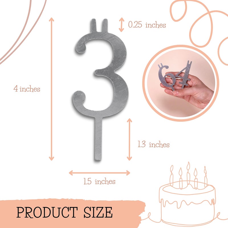 Kalinar Numbered Aluminum Birthday Cake Candle Holder Set â€“ 20 Reusable Cake Toppers for Parties, Anniversaries and Celebrations - Includes Double Numbers 0-9 (Silver) - Image 4